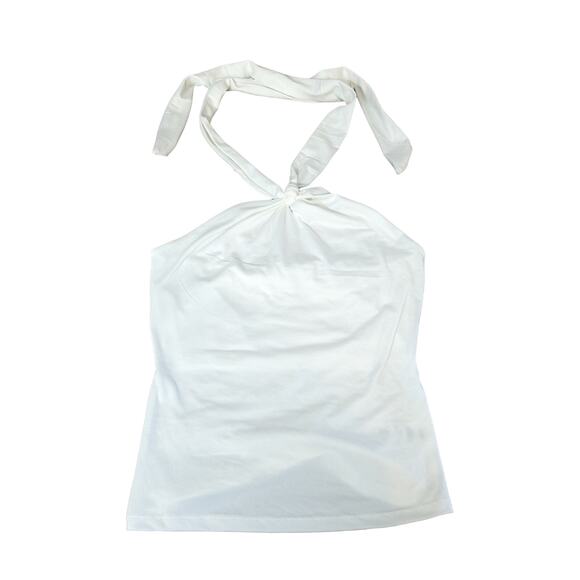 Gaze Dtla Halter Top XXS White Knot Front Elastic Open Back Layering T56210 Club - Picture 8 of 11